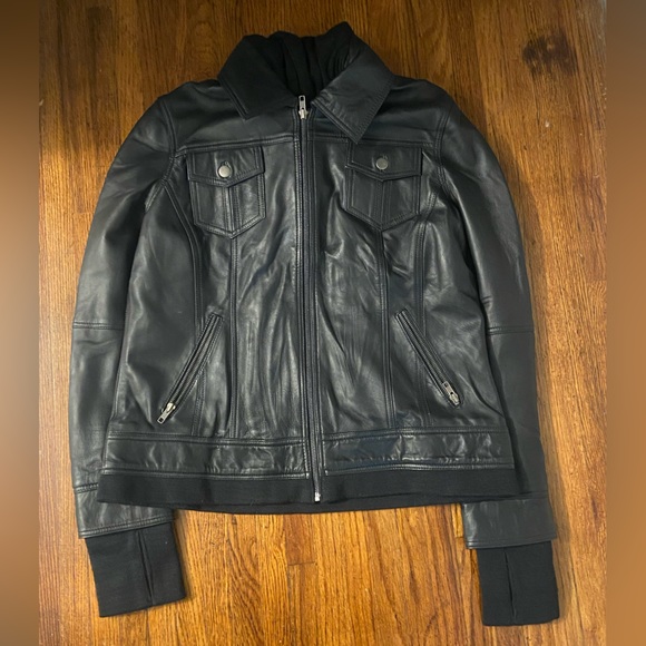 Jackets & Blazers - NWT women’s genuine leather jacket with removable hood XL
